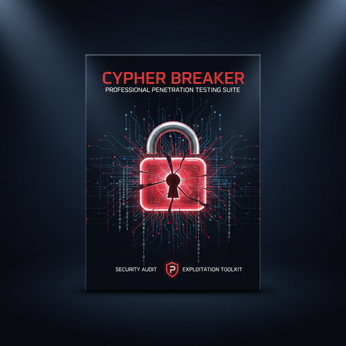 CyberShield Pro cybersecurity suite with glowing red padlock and circuit board design