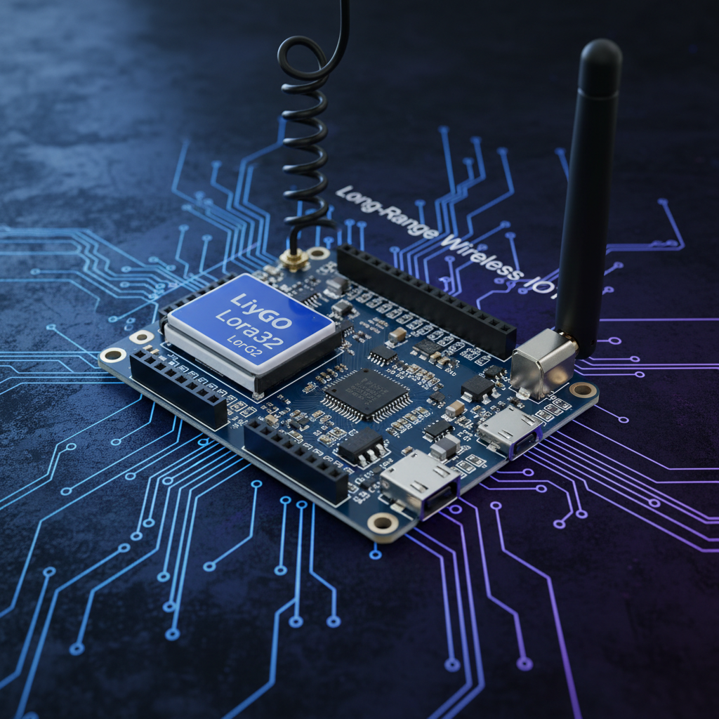 LilyGO TTGO LoRa32 ESP32 development board with LoRa antenna and OLED display